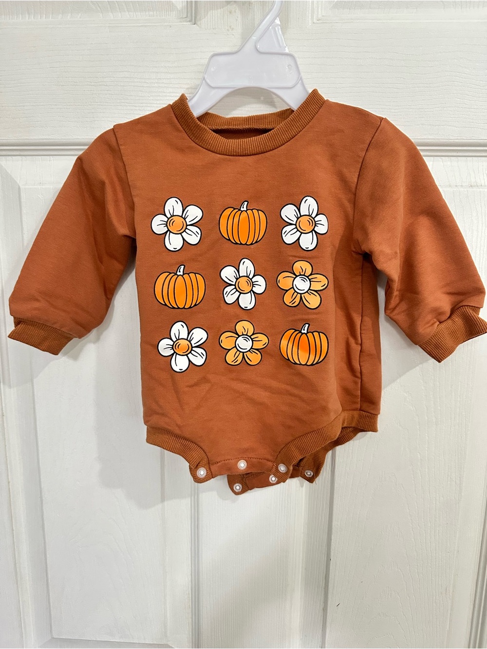 Kids Pumpkin & Flowers One-Piece Bodysuit - Rust